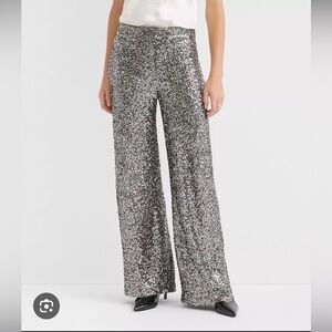 Women's Loft Silver Sequin Wide-Leg Pants